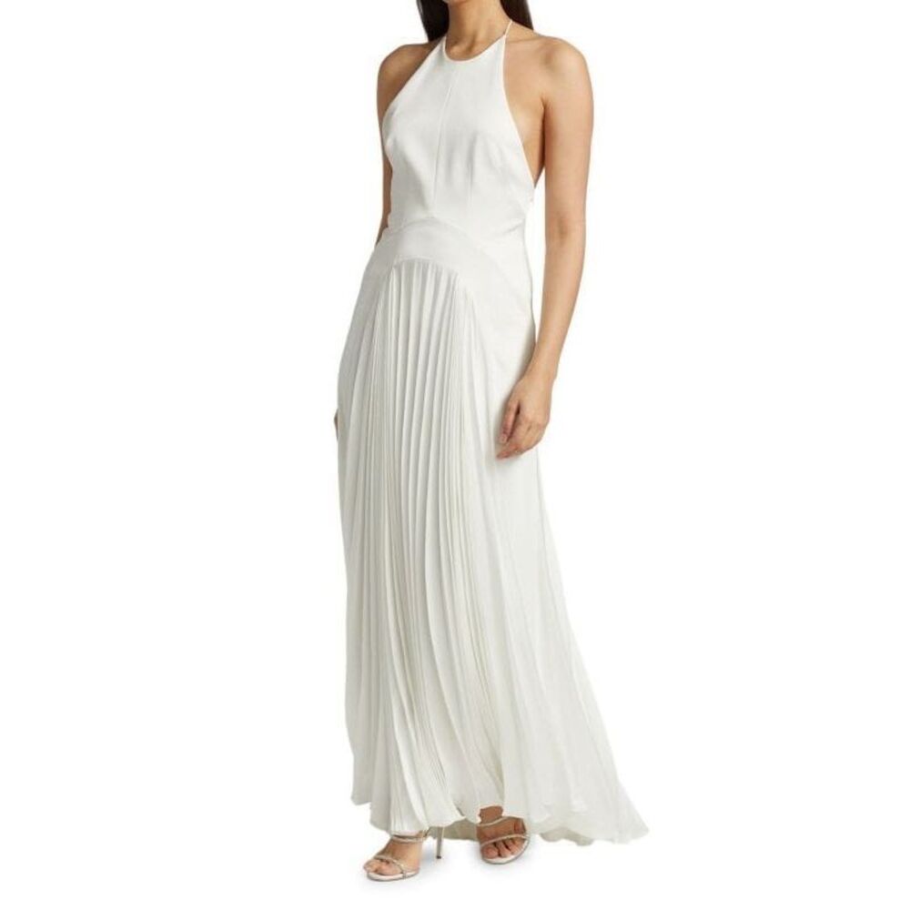 Galvan London Provence Halterneck Textured Crepe Gown US 2 $2595
